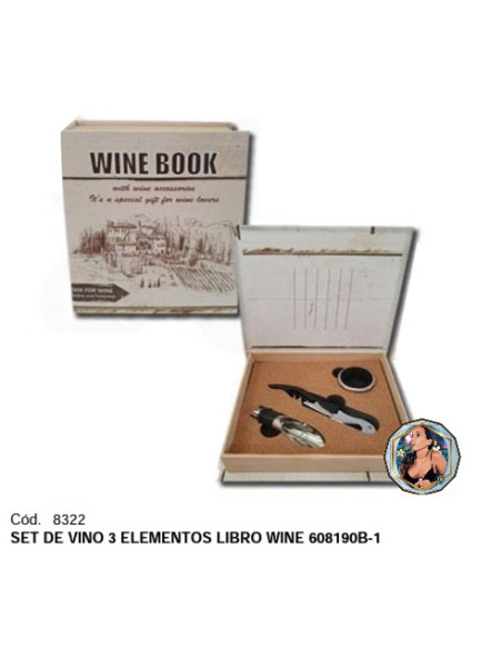 SET DE VINO 3 ELEMENTOS LIBRO WINE 608190B-1