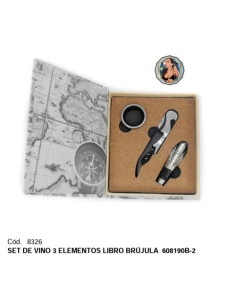 SET DE VINO 3 ELEMENTOS LIBRO BRUJULA 608190B-2