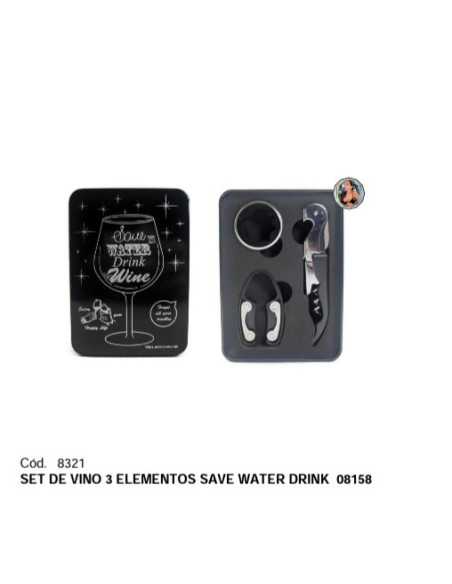 SET DE VINO 3 ELEMENTOS SAVE WATER DRINK 08158-B1